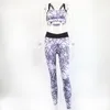 Yoga -outfit vrouwen naadloze print set gym workout sportkleding mouwloze crop top top high taille leggings fitness atletisch pak 2 -stukje