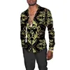 Men's Casual Shirts Fashion Golden Flower 3D Print Men's Buttoned Shirts Baroque Style Turn-down Collar Long Sleeve Tops Casual Social Party Clothes 230220