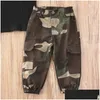 Ensembles de vêtements 16Y Mode Enfants Bébé Fille Tenues Noir À Manches Courtes Off Shoder Tshirt Topsaddcamouflage Outfit 2Pcs1 Drop Delivery Ma Dhci3