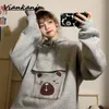 Kvinnors hoodies tröjor kvinnor kawaii överdimensionerade harajuku söt anime ficka koreanska streetwear toppar vintage grå sammet kvinna