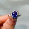 Anelli a grappolo Fine Tanzanite naturale Anello in argento sterling Anello da donna Matrimonio Fidanzamento Anniversario Regalo Gioielli per feste