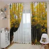 Curtain Decoration 3D Brief Forest Golden Yellow Leaves Curtains For Bedroom Living Room Polyester