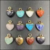 Charms Gold Plating Heart Shape Natural Stone Agate Crystal Turquoises Jades Opal Stones Pendant For Smycken Making Earrings Hjewelr DH1UB