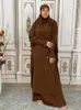 Etnische kleding Eid Hooded Muslim Vrouwen Kleed Nida Gebed Gedelement Jilbab Abaya Long Khimar Ramadan Jurk Abayas Rok Sets Islamitische kleding