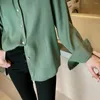 Camicette da donna Fashion Women Bluse Solid Color Turn-Down Neck Long Abbo
