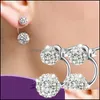 Fascino 925 Sier Double Sided Orecchini per le donne Crystal Disco Ball Stud Ragazza coreana Gioielli Allergia Consegna di goccia Dh5Mi