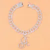 Bracelets de cheville plage Cursive A-Z initiale cheville pour femmes Bracelet cristal cubain lien sandales cheville été bijoux accessoires 2023