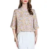 Women's Blouses Short Sleeves Chemise Femme Button Up Blouse Women Stand Collar Camisas De Mujer Floral Print Et Chemises Loose Type Top