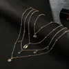 Pendentif Colliers Mode Personnalité Shell Strass Fleur Multicouche Collier Pour Femmes Bijoux Cadeaux