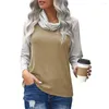 Women's T Shirts 2023 Autumn Winter Women's Tops Fashion Striped Turtleneck Color Matching Long-Sleeved T-Shirt Ladies Casual Loose