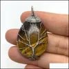 Charms Albero Filo Avvolgente Pietre di cristallo naturale Goccia d'acqua Occhio di tigre Onice nero Pietra di quarzo rosa Ciondoli perline Pendenti per gioielli Hjewel Dhrxr