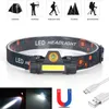 Strålkastare 2 LED COB Huvudlampa bilinspektera ljus LED -lamplampa Ficklampan USB Magnet Work Light Head Torch USB laddningsbar