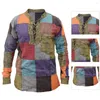 Herren-Freizeithemden, Herren-Hemd, Patchwork, Schnürung, Herbst-Top, Vintage, bunt, langärmelig, für den täglichen Gebrauch