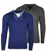 Con cappuccio maschile 2023 Fashion Autunno Solido a colori lunghi Pullover a maglia Slimt-V-Neck Lace Up Tops Casual Tops Shirts