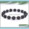 Charm Armbänder Gold Farbe Spacer Natürliche Lava Für Männer Gemischte Schwarze Perlen 8mm Vulkanstein Energie Armband Schmuck Drop Lieferung Dhhck