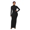 Casual Dresses S-5xl Sexig Turtleneck Pullover Maxi Dress Women Basis Solid Color Long Sleeve Slim Female Plus Size Clothing