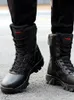 Stövlar Herr Taktiska Militärstövlar Herr Fritidsskor Läder SWAT Army Boot Motorcykel Ankel Combat Boots Svart Botas Militares Hombre 230217