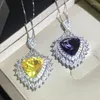 Chains Trendy Silver Color Citrine Pendant Necklace For Women Heart Shape Dark Purple Gemstone Party Dress Jewelry Gifts