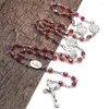 Pendentif Colliers QIGO Cristal Rouge Chapelet Collier Avec Coupe Vintage Jésus Croix Long Religieux Prier Bijoux Cadeau Pour Hommes Femmes