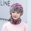 Berretti beanie/berretti da teschio warm rex cappello da donna sciarpa da donna 2 pezzi vere palline floreali a maglia teschi 2pcsbeanie/cranio beanie/cranio/cranio/cranio