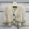 Women's Fur & Faux Raccoon Knitting Coat 2023 Real Clothing Autumn And Winter Natural