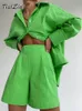 Womens Two Piece Pants TiulZial Casual Women Short Set Tracksuit Loungewear Two Piece Women Outfits Oversized Long Shirt And High Waist Shorts Green 230220