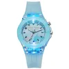 Children's watches 10pcsLot Fashion Kids Boys Girls Students Leather Silicone Glow Up Flashing Birthday Gifts Party Light Wrist Watches 230220