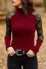 Dames t shirts vrouw t-shirts kanten stiksel lange mouwen sexy tops casual vrouwen kleding solide basist-shirt herfst hoge kwaliteit