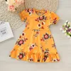 Girl Dresses LAPA 1 To 6 Years Baby Girls Summer Short Sleeve Midi Dress Kids Casual Cute Clothing