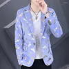 Herrar 2023 Spring Gilding Men Blazers Korean Slim Fit Business Day Jacketkläder Social Office Coat Streetwear Tops