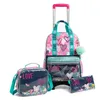 School Bags 16 Inch 3 pcs set Kids Trolley backpack Bag Wheeled Backpack with wheels lunch bag 230220