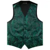 Men's Vests Green Floral Silk Vest Waistcoat Men Slim Suit Paisley Necktie Handkerchief Cufflinks Tie Business Barry.Wang Design