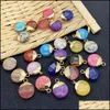 Charms 15x19mm Gold Rand Natural Crystal Round Flat Stone Rose Quartz Turquoise Hangers Trendy voor sieraden maken Jiaminstore Drop Dhg6j