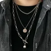 Chaînes à la mode en métal boule pièce croix pendentif multicouche punk 2023 conception longue chaîne collier pour femmes hommes bijoux