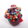 Bracelets de charme 4pcs Bohemian empilhável Mulheres de miçangas Multicolor Elastic com camadas ajustáveis ​​em camadas