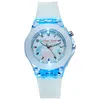 Children's watches 10pcsLot Fashion Kids Boys Girls Students Leather Silicone Glow Up Flashing Birthday Gifts Party Light Wrist Watches 230220