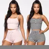 Womens Two Piece Pants Hirigin 2PCS Women Sleepwear Summer Casual Bodycon Striped Crop Top and Shorts Outfits Clothes Sport Pajama Sets 230220