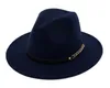 Fashion TOP hats for men & women Elegant fashion Solid felt Fedora Hat Band Wide Flat Brim Jazz Hats Stylish Trilby Panama Caps