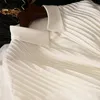 البلوزات النسائية الموضة مطوية شيفون تشيفون القمصان البيضاء تصميم الصيف طوق الانخفاض الأكمام طويلة الأنيقة الأنيقة قمم خارجية