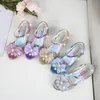 Spor ayakkabı 5 renk çocuk prenses sandalet çocuklar kızlar düğün ayakkabıları yüksek topuklu elbise bowtie altın pembe mavi gümüş 230217