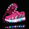 Tênis Sapatos brilhantes para homens e mulheres, crianças, com luz LED, rodas explosivas, sapatos de caminhada, patins, patins, cadarço, luzes 190619