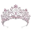 Tiaras KMVEXO Barock Wunderschöne große rosa Strass Tiaras Haarschmuck für Frauen Kristall Hochzeit Krone Braut Kopfbedeckung Party Schmuck Z0220