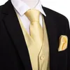 Herenvesten mannen vest vast geel gevest v-neck slanke pak dots strops set gouden stropdas pocket square manchetjes voor bruiloft barry.wang