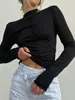 Mulheres T-shirt Turtleneck Y2K Manga Longa Camisetas Mulheres Branco Outono Inverno Casual Preto Básico Cinza Sexy Tops 90s Moda Vintage 230220