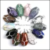 Pendentif Colliers Pierre Naturelle Cristal Chanceux Cercueil Charmes Arbre De Vie Fil Wrap Améthyste Oeil De Tigre Rose Quartz Gros Bijoux DH02Q