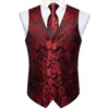 Men's Vests Luxury Red Silk Paisley Suit Vest For Men Wedding Party Waistcoat Tie Handkerchief Cufflinks Tuxedo Male Blazer DiBanGu