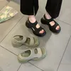 Sandalet Yaz Kadın Gladyatör Ayakkabı Tıknaz Topuk Platform Rahat Kadın Pompaları Sıradan Retro Square Peeptoe Tasarımcı 230220