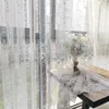 カーテンフレンチラグジュアリーホワイト3Dフェザーパール刺繍チュールカーテンビーズリビングルームの寝室の窓用の薄いボイルドレープ