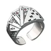 12Pcs Playing Card Chunky Cubic Zirconia Engraved Adjustable Ring For Men Vintage Wholesale Jewelry