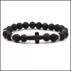 Brins de perles naturel noir pierre de lave croix élastique brin bracelet aromathérapie diffuseur d'huile essentielle bracelet fo hommes bijoux ffs dhles